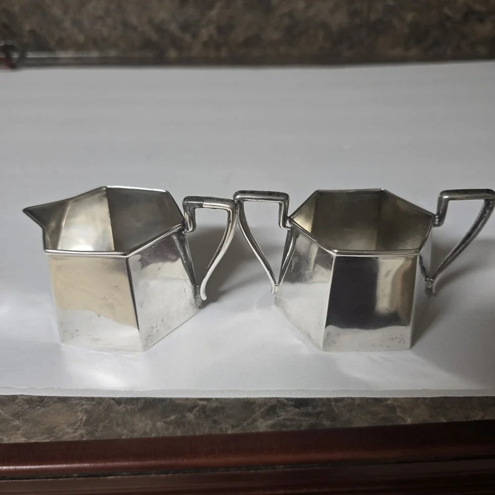 Webster Sterling Silver Creamer Sugar Bowl Set Monogram 96.94g Antique